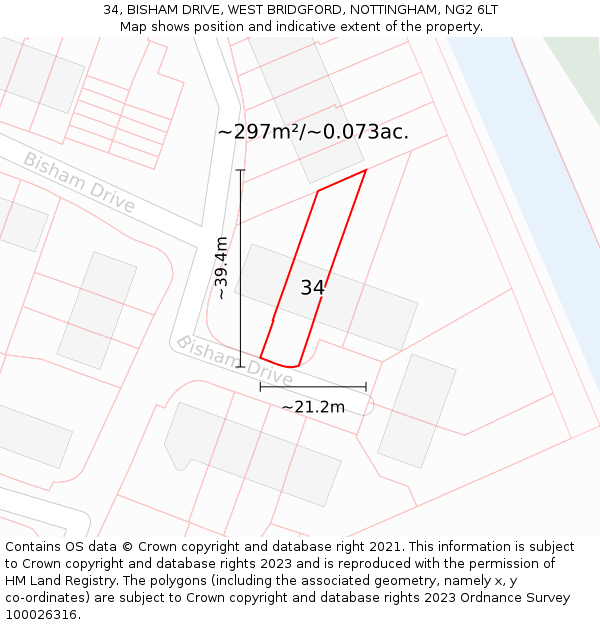 34, BISHAM DRIVE, WEST BRIDGFORD, NOTTINGHAM, NG2 6LT: Plot and title map