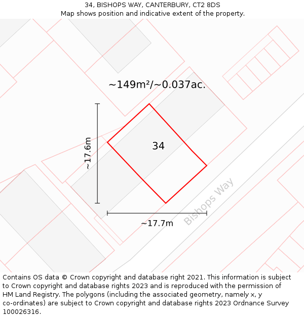 34, BISHOPS WAY, CANTERBURY, CT2 8DS: Plot and title map