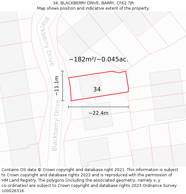 34, BLACKBERRY DRIVE, BARRY, CF62 7JR: Plot and title map