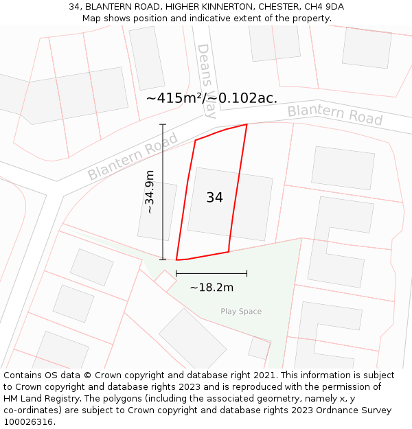 34, BLANTERN ROAD, HIGHER KINNERTON, CHESTER, CH4 9DA: Plot and title map