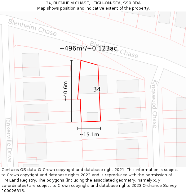 34, BLENHEIM CHASE, LEIGH-ON-SEA, SS9 3DA: Plot and title map