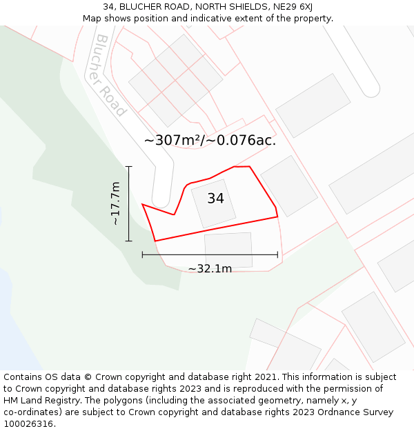 34, BLUCHER ROAD, NORTH SHIELDS, NE29 6XJ: Plot and title map