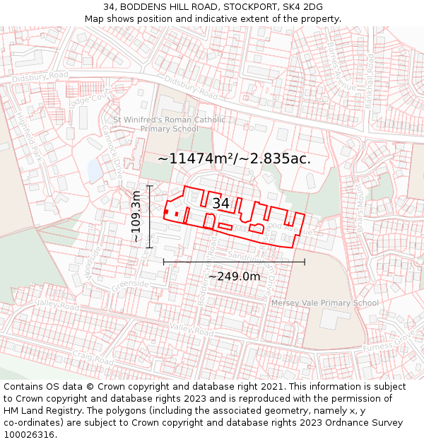 34, BODDENS HILL ROAD, STOCKPORT, SK4 2DG: Plot and title map