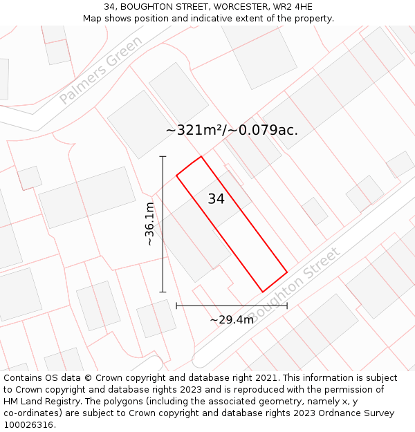 34, BOUGHTON STREET, WORCESTER, WR2 4HE: Plot and title map