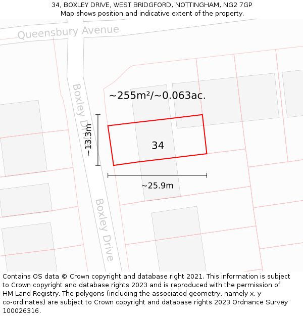 34, BOXLEY DRIVE, WEST BRIDGFORD, NOTTINGHAM, NG2 7GP: Plot and title map