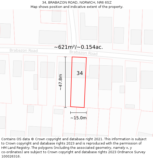 34, BRABAZON ROAD, NORWICH, NR6 6SZ: Plot and title map