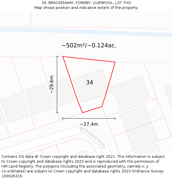 34, BRACKENWAY, FORMBY, LIVERPOOL, L37 7HG: Plot and title map