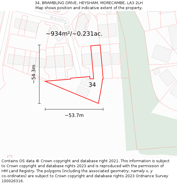 34, BRAMBLING DRIVE, HEYSHAM, MORECAMBE, LA3 2LH: Plot and title map