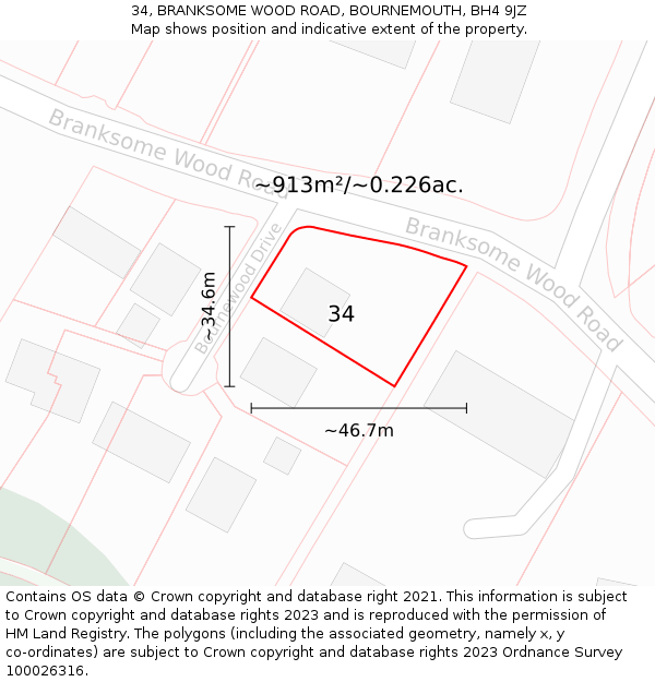 34, BRANKSOME WOOD ROAD, BOURNEMOUTH, BH4 9JZ: Plot and title map