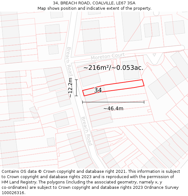 34, BREACH ROAD, COALVILLE, LE67 3SA: Plot and title map