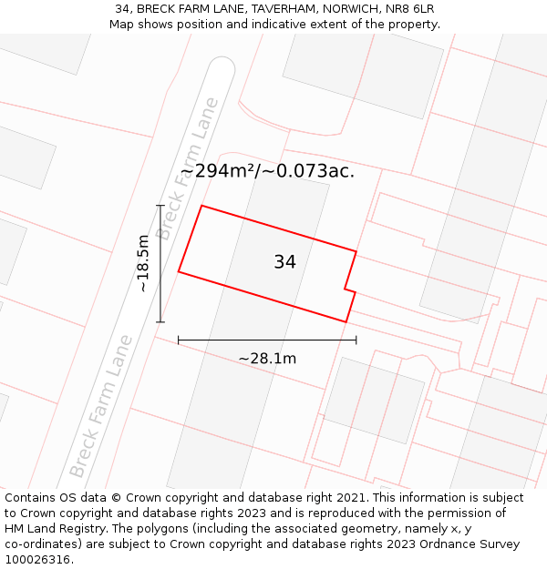 34, BRECK FARM LANE, TAVERHAM, NORWICH, NR8 6LR: Plot and title map