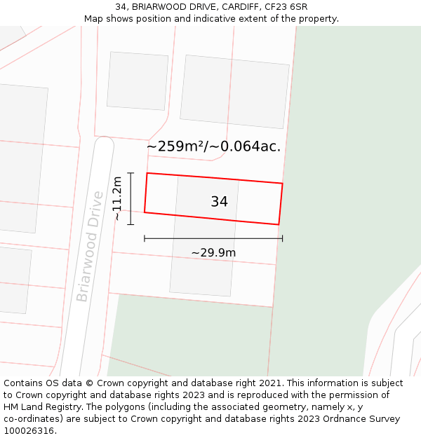 34, BRIARWOOD DRIVE, CARDIFF, CF23 6SR: Plot and title map