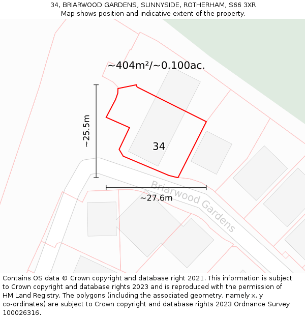 34, BRIARWOOD GARDENS, SUNNYSIDE, ROTHERHAM, S66 3XR: Plot and title map