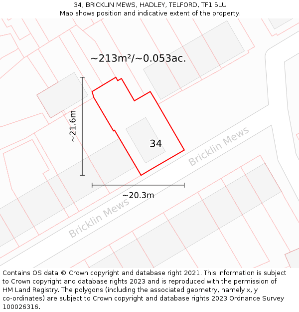 34, BRICKLIN MEWS, HADLEY, TELFORD, TF1 5LU: Plot and title map