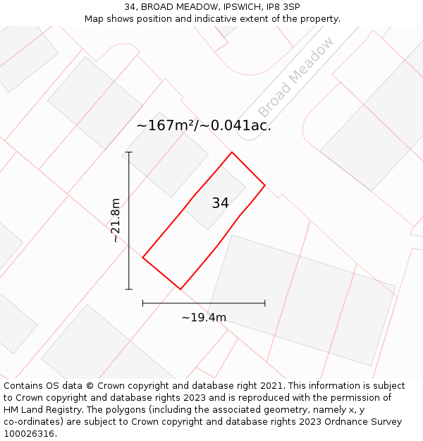 34, BROAD MEADOW, IPSWICH, IP8 3SP: Plot and title map