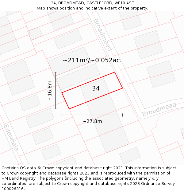 34, BROADMEAD, CASTLEFORD, WF10 4SE: Plot and title map