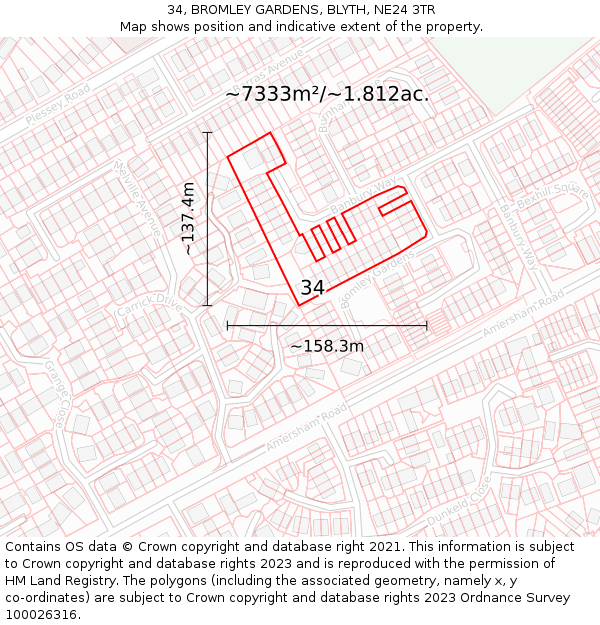 34, BROMLEY GARDENS, BLYTH, NE24 3TR: Plot and title map