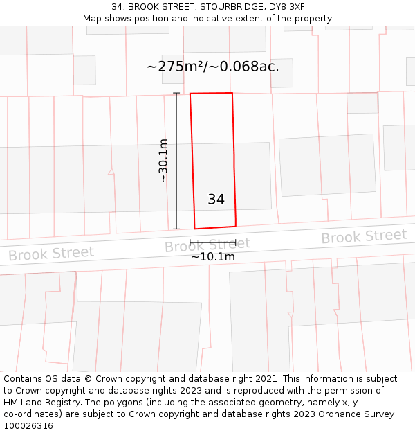 34, BROOK STREET, STOURBRIDGE, DY8 3XF: Plot and title map