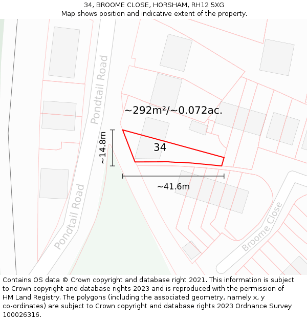 34, BROOME CLOSE, HORSHAM, RH12 5XG: Plot and title map