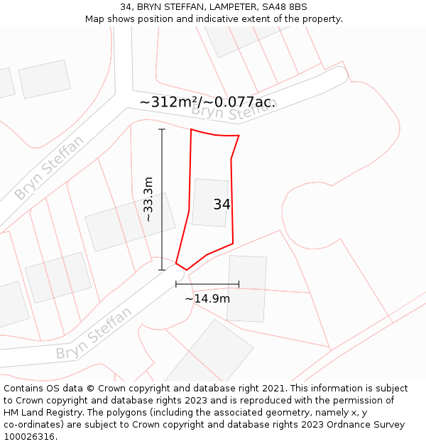 34, BRYN STEFFAN, LAMPETER, SA48 8BS: Plot and title map