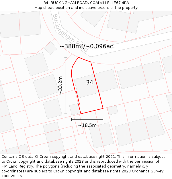 34, BUCKINGHAM ROAD, COALVILLE, LE67 4PA: Plot and title map