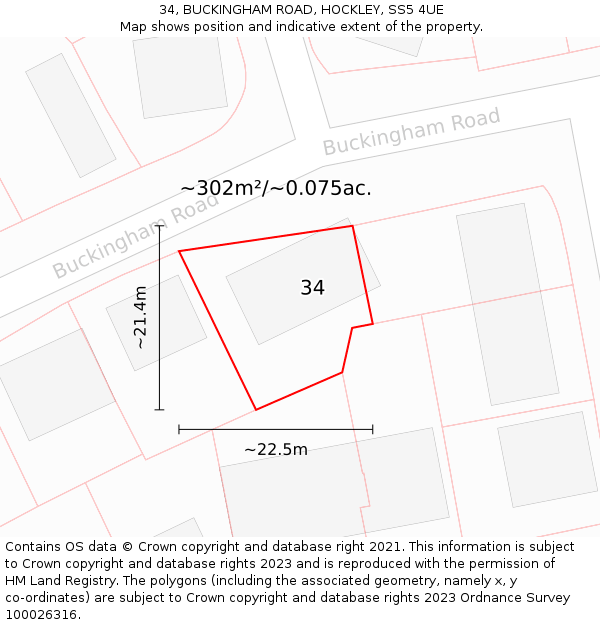 34, BUCKINGHAM ROAD, HOCKLEY, SS5 4UE: Plot and title map