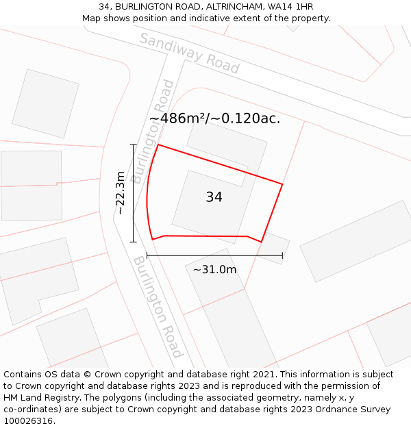 34, BURLINGTON ROAD, ALTRINCHAM, WA14 1HR: Plot and title map