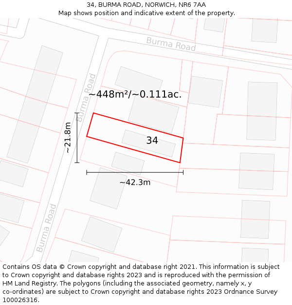 34, BURMA ROAD, NORWICH, NR6 7AA: Plot and title map