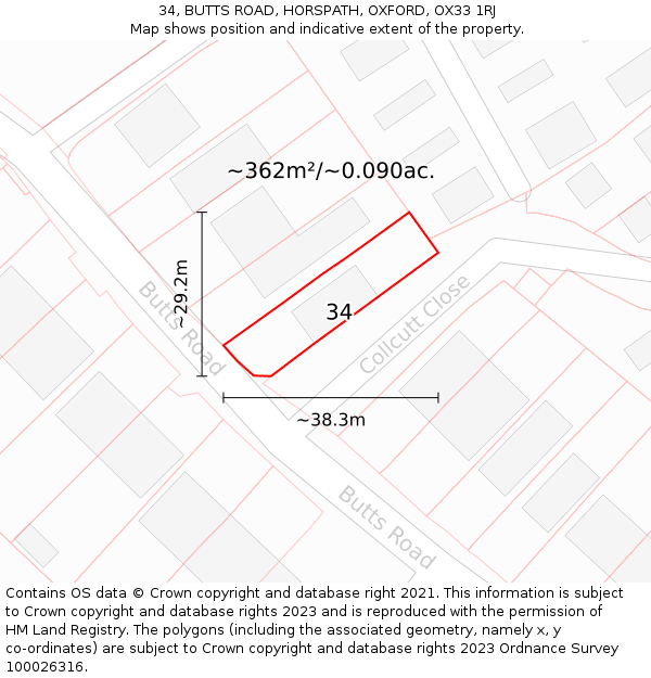 34, BUTTS ROAD, HORSPATH, OXFORD, OX33 1RJ: Plot and title map