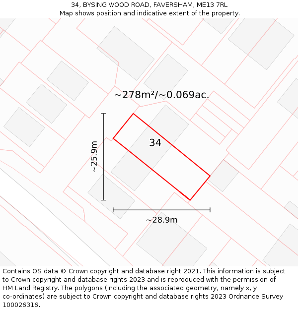 34, BYSING WOOD ROAD, FAVERSHAM, ME13 7RL: Plot and title map