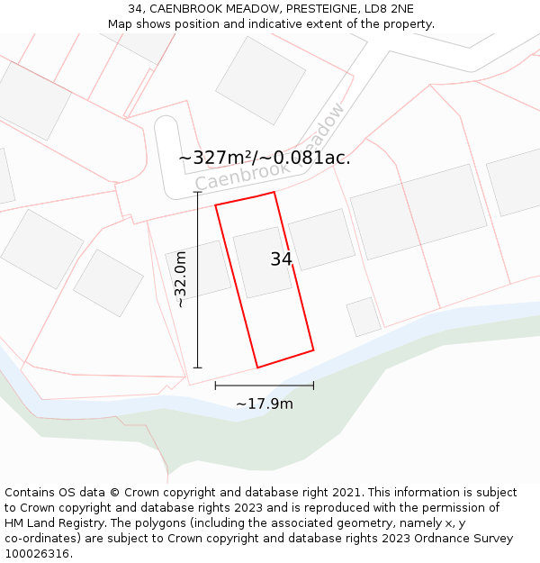 34, CAENBROOK MEADOW, PRESTEIGNE, LD8 2NE: Plot and title map