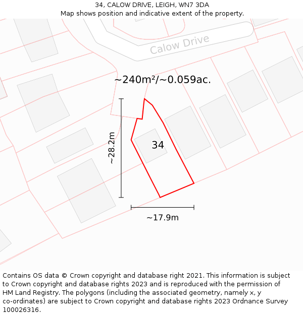 34, CALOW DRIVE, LEIGH, WN7 3DA: Plot and title map