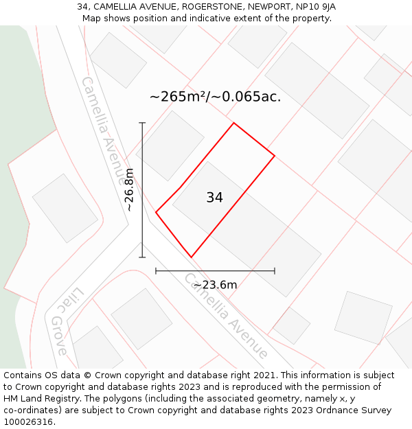 34, CAMELLIA AVENUE, ROGERSTONE, NEWPORT, NP10 9JA: Plot and title map