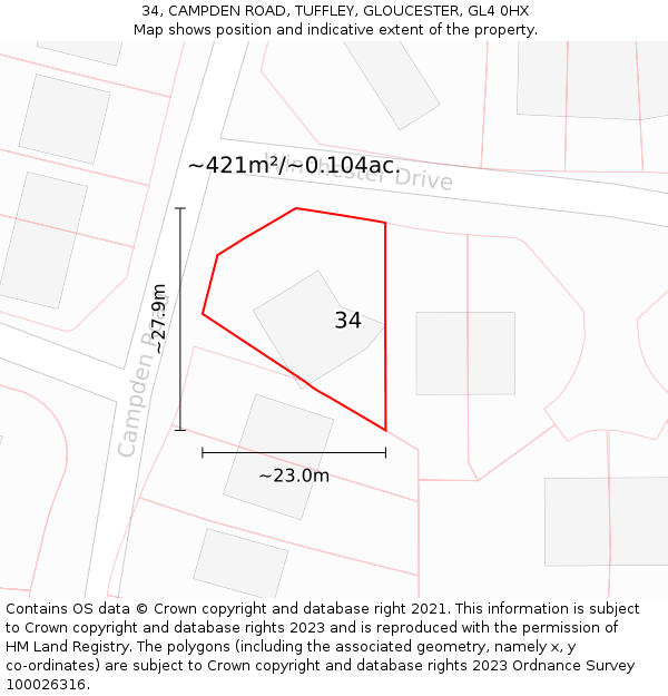 34, CAMPDEN ROAD, TUFFLEY, GLOUCESTER, GL4 0HX: Plot and title map