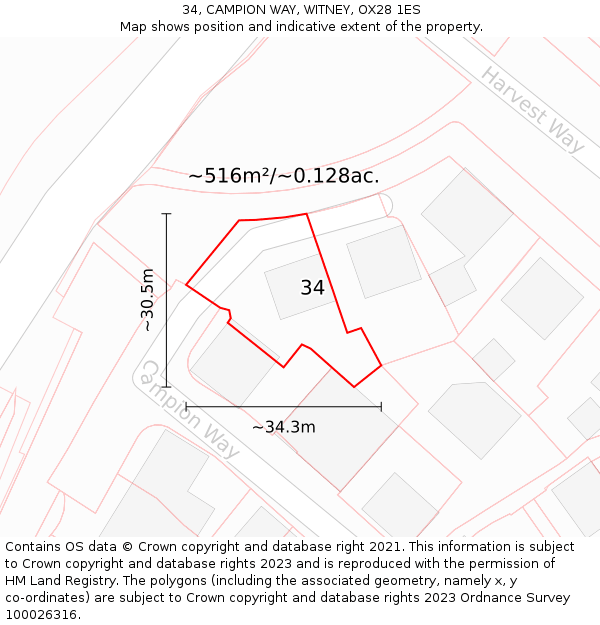 34, CAMPION WAY, WITNEY, OX28 1ES: Plot and title map