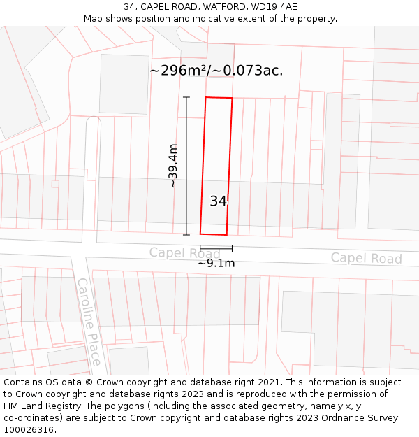 34, CAPEL ROAD, WATFORD, WD19 4AE: Plot and title map