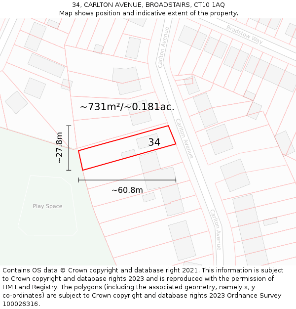 34, CARLTON AVENUE, BROADSTAIRS, CT10 1AQ: Plot and title map