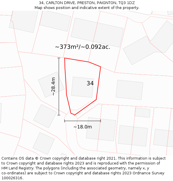 34, CARLTON DRIVE, PRESTON, PAIGNTON, TQ3 1DZ: Plot and title map