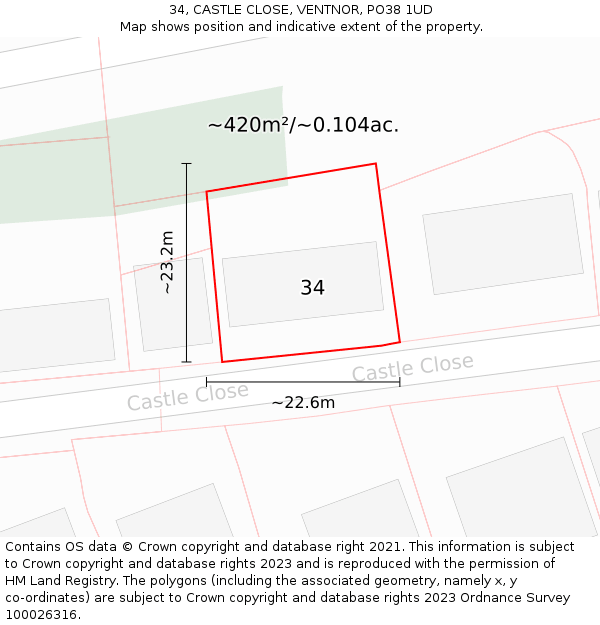 34, CASTLE CLOSE, VENTNOR, PO38 1UD: Plot and title map