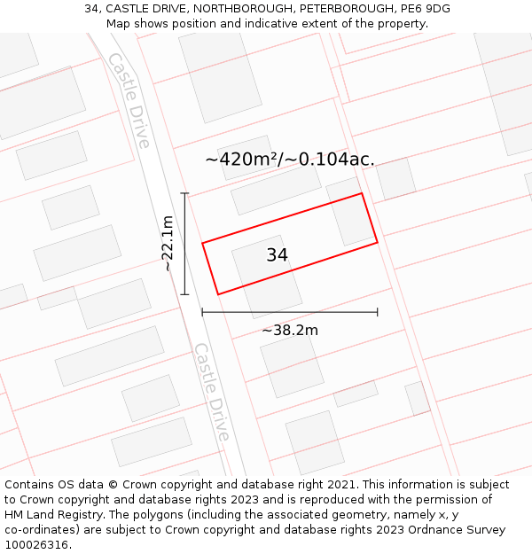 34, CASTLE DRIVE, NORTHBOROUGH, PETERBOROUGH, PE6 9DG: Plot and title map