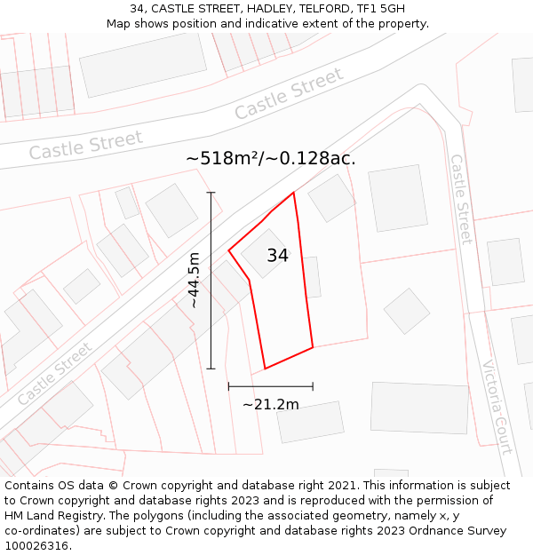 34, CASTLE STREET, HADLEY, TELFORD, TF1 5GH: Plot and title map