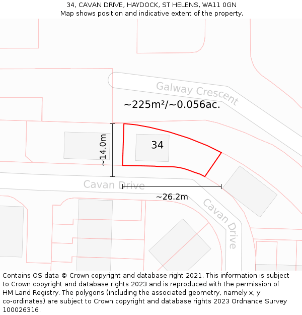 34, CAVAN DRIVE, HAYDOCK, ST HELENS, WA11 0GN: Plot and title map