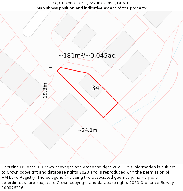 34, CEDAR CLOSE, ASHBOURNE, DE6 1FJ: Plot and title map