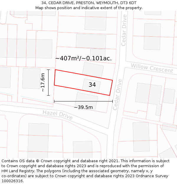 34, CEDAR DRIVE, PRESTON, WEYMOUTH, DT3 6DT: Plot and title map