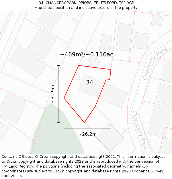 34, CHANCERY PARK, PRIORSLEE, TELFORD, TF2 9GP: Plot and title map