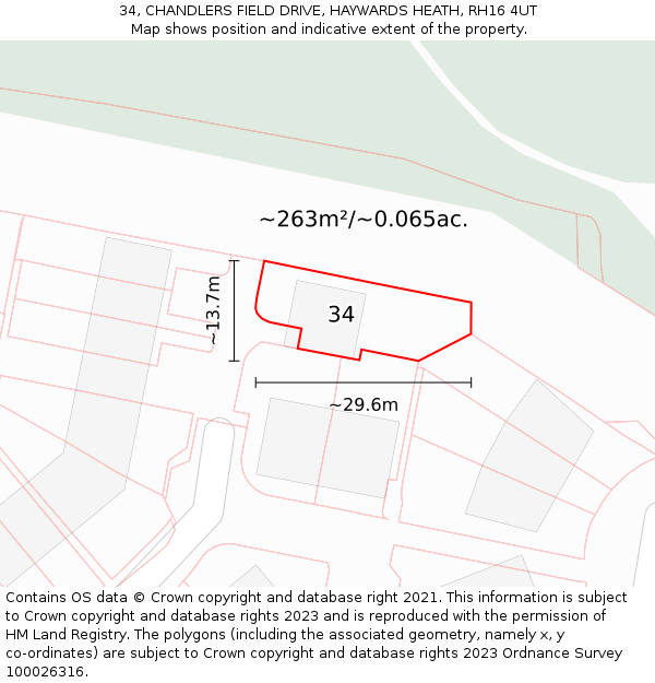 34, CHANDLERS FIELD DRIVE, HAYWARDS HEATH, RH16 4UT: Plot and title map