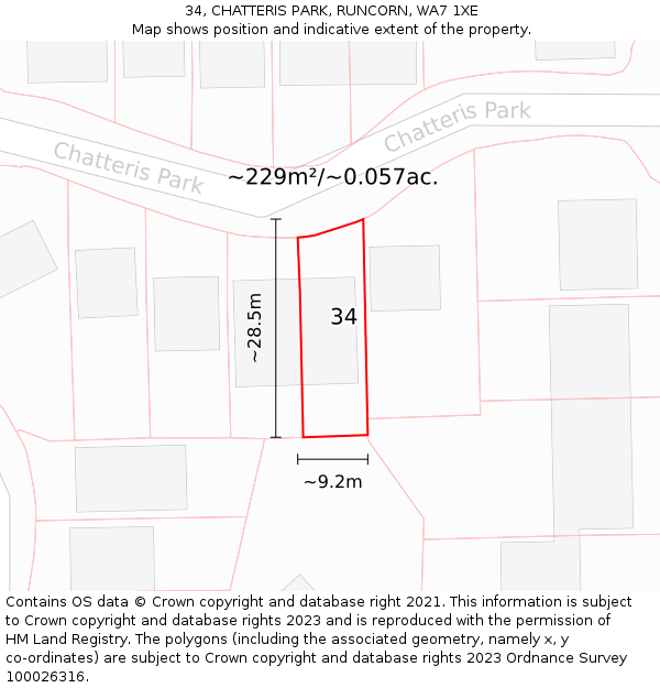 34, CHATTERIS PARK, RUNCORN, WA7 1XE: Plot and title map