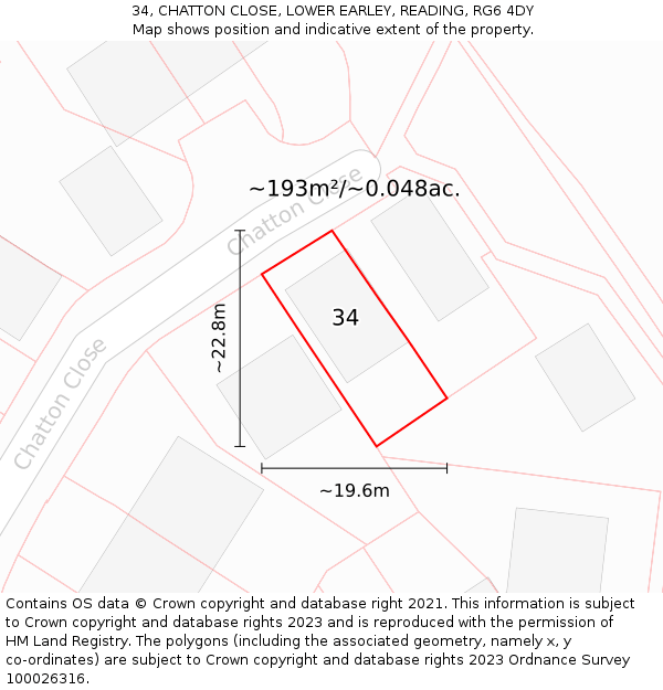 34, CHATTON CLOSE, LOWER EARLEY, READING, RG6 4DY: Plot and title map