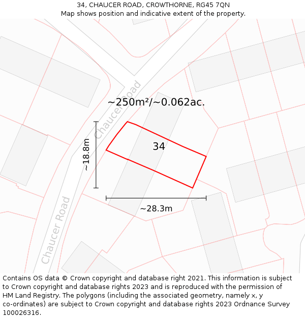 34, CHAUCER ROAD, CROWTHORNE, RG45 7QN: Plot and title map
