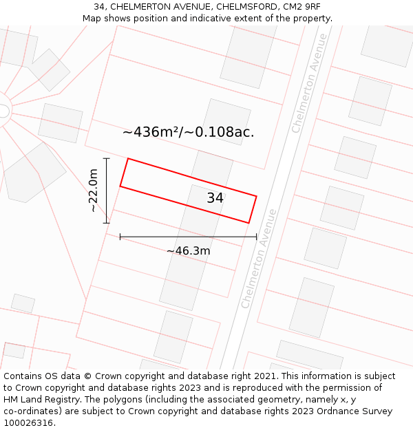 34, CHELMERTON AVENUE, CHELMSFORD, CM2 9RF: Plot and title map